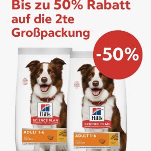 Zwei große Säcke Hill’s Science Plan Hundefutter nebeneinander, beworben mit Rabattaktion bei Brekz