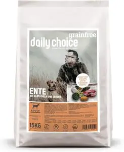 Grainfree Hundefutter Ente mit Kartoffeln und Erbsen.